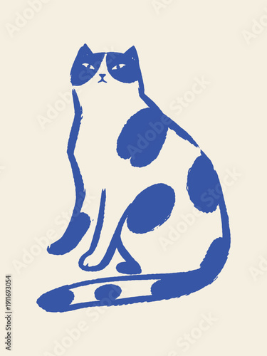 Cat naive hand drawn poster vector illustration