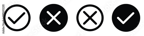 Set of four checkmark and cross icons within circles, for confirmation and denial