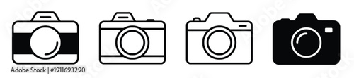 Set of four camera icons in black and white for design and creative projects