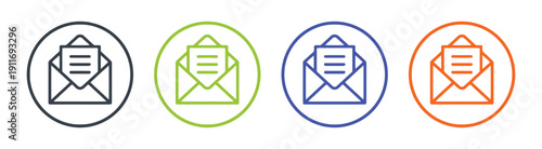 Set of four circular icons representing an open envelope with letter