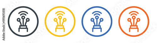 Set of four vector icons representing connection and communication in different colors and styles
