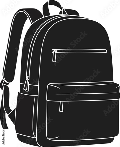 Black backpack illustration, school bag, education, flat design, vector graphic, isolated object