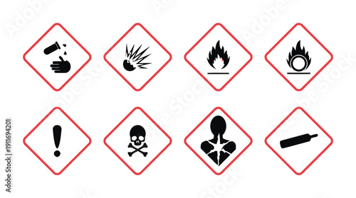 Set of hazard warning symbols GHS pictograms for chemical safety and danger