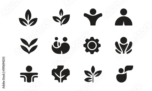 Set of human and nature icons for sustainability and eco friendly concepts