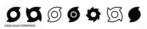 Set of hurricane and cyclone icons representing storms and weather phenomena