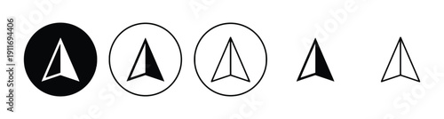 Set of icons for navigation and direction: paper airplane and compass symbol in different styles