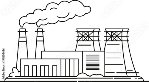 Nuclear Power Plant Factory Line Art Industrial Icon