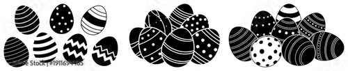 Collection of black and white decorated easter egg icons with various patterns and designs