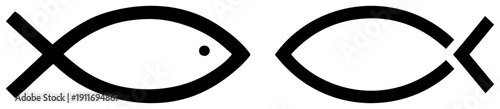 Set of two minimalist christian fish ichthys symbols in black outline style