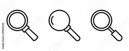 Set of magnifying glass icons with various styles and fills on white background