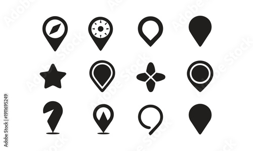 Set of map pointer and location pin icons for navigation and geographical markers