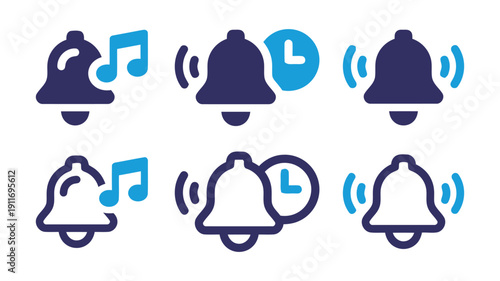 Set of notification bell icons for app interface design