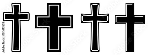 Collection of different Christian cross silhouettes in various design styles