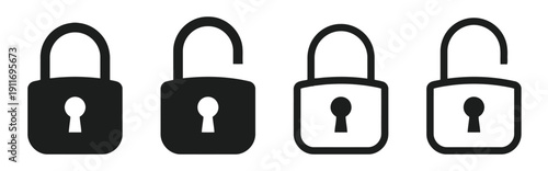 Set of padlock icons depicting locked and unlocked states