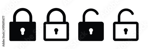 Set of padlock icons locked and unlocked for security and access symbols