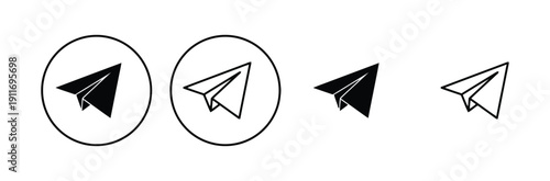 Set of paper airplane icons in a circle and standalone