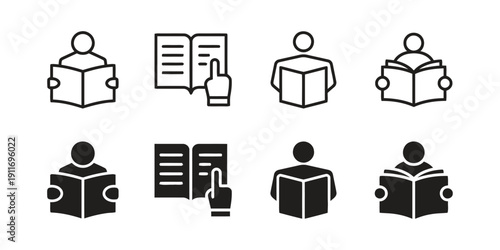 Set of reading person and open book icons for learning