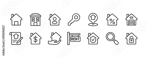 Set of real estate icons for buying selling renting or owning property