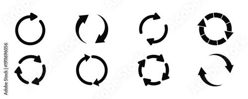 Set of reload and refresh icons with circular arrows for web and app interfaces