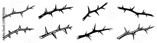 Set of thorny branches and sharp spikes for crown of thorns religious illustration
