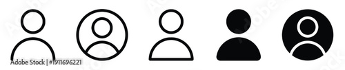 Set of simple person outline icons in different styles representing user profile or avatar