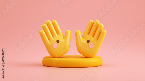 Wallpaper Mural Vibrant yellow hands with circular holes on pink background Torontodigital.ca