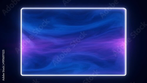 Glowing neon frame with blue purple abstract background in futuristic style with vibrant lighting for digital design