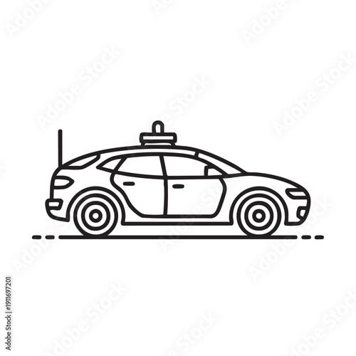 Taxi cab vehicle illustration with simple outline design and minimalist style on a white background representing transportation service