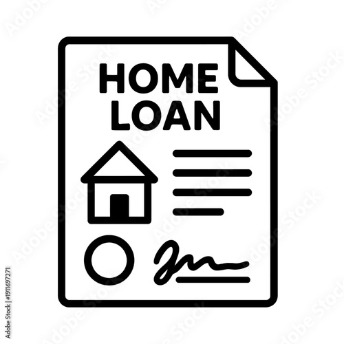 Home Loan Agreement Document Icon: A Visual Representation of Mortgage Applications, Property Financing, and Housing Loan Processing. Explore Real Estate Funding, Residential Property Acquisition, and