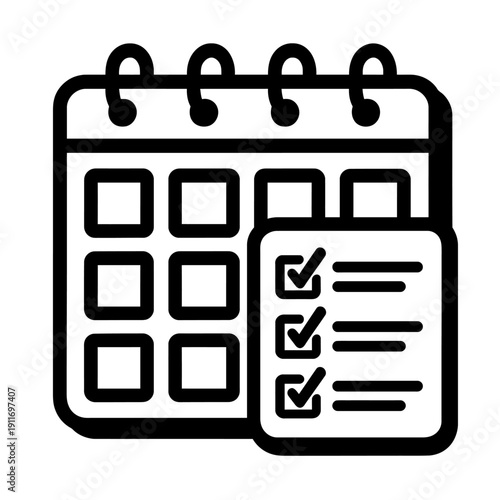 Calendar and Checklist Icon for Efficient Task Management, Event Scheduling, and Productivity Tracking. This outline graphic symbolizes organized planning, deadline completion, daily reminders, and pr
