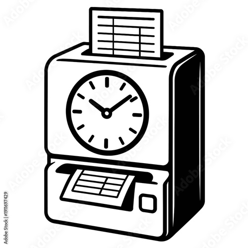 Vintage analog time clock, crucial tool for precise employee attendance tracking, payroll management, and historical work record keeping. Essential for businesses, offices, and industrial settings, en