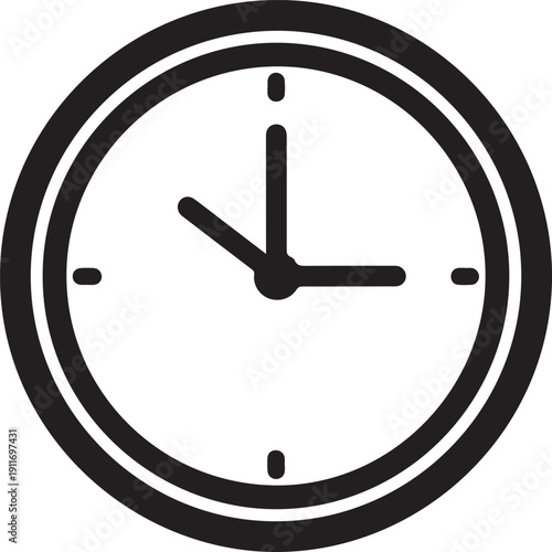 Simple analog clock icon with hour and minute hands on white face  no numbers  modern design element