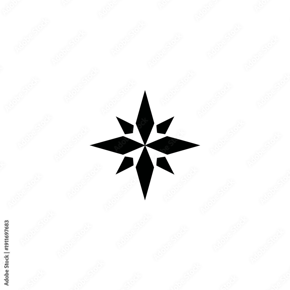 Obraz premium A geometric star design, black on white background, with four large and four smaller points