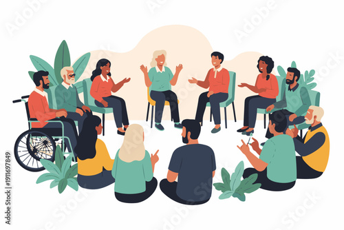 Diverse group of people having a supportive discussion together