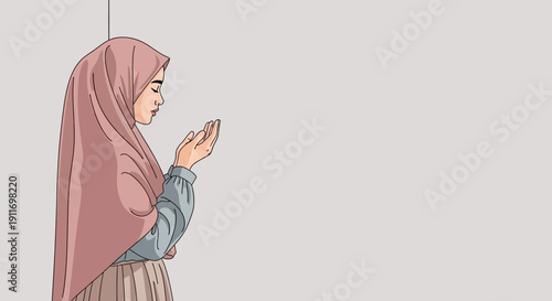 Young Muslim Woman in Hijab Praying in Solitude