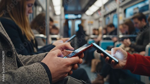 People using phones on subway