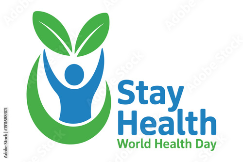 Blue and green with person and leaves for Stay Health Day wellness white