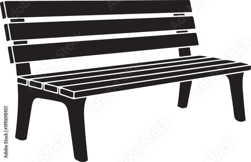 Simple black wooden park bench with slatted back and seat outdoor furniture for rest  Public seating