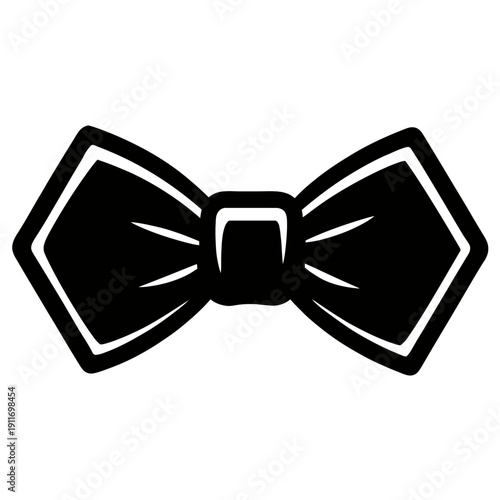 Elegant Black Bow Tie Icon: A Stylish & Sophisticated Formal Wear Accessory Vector Silhouette. Perfect for Weddings, Galas, Business Events, & Gentlemen's Attire. High-Quality Graphic for Fashion, Cel