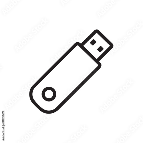 Simple black and white illustration of a usb flash drive on a clean background