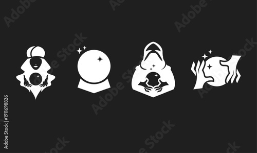 Set of Fortune Telling and Magic Crystal Ball Vector Icons