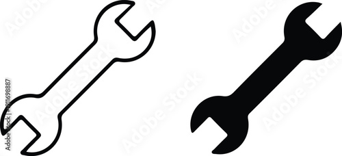 wrench black black outline icon two icon set vector illustration 