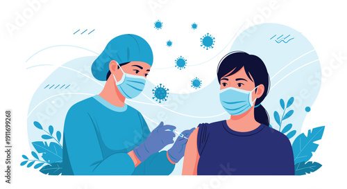 Medical professional in protective gear administers a vaccine injection to a patient to protect against viral infections.