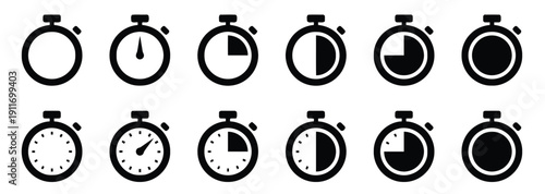 Set of stopwatch icons showing different time intervals and progress