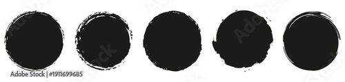 set of textured grunge circles rough ink brush strokes