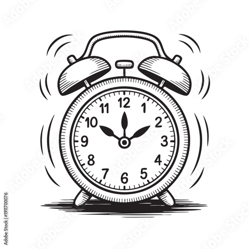 Classic retro alarm clock ringing loudly to wake someone up on time in the morning with a vintage design and simple functionality