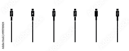 Set of USB connector icons in black and white variations