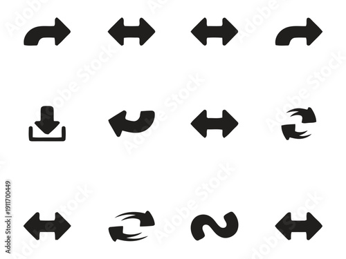 Set of various arrow icons and signs representing direction and movement