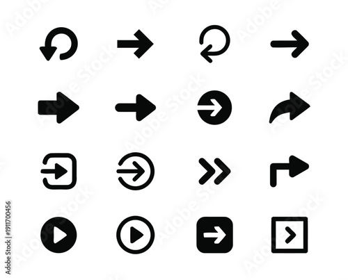 Set of various arrow icons including forward, back, refresh, entrance and play buttons
