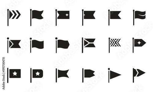Set of various flag icons for signaling, navigation, and identification